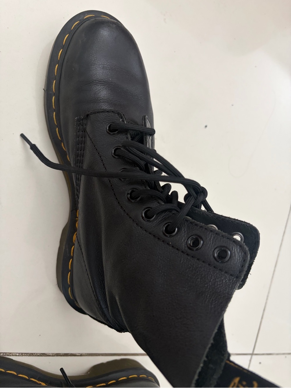 Black Leather Lace-Up Women's Combat Boots - Picture 4 of 9